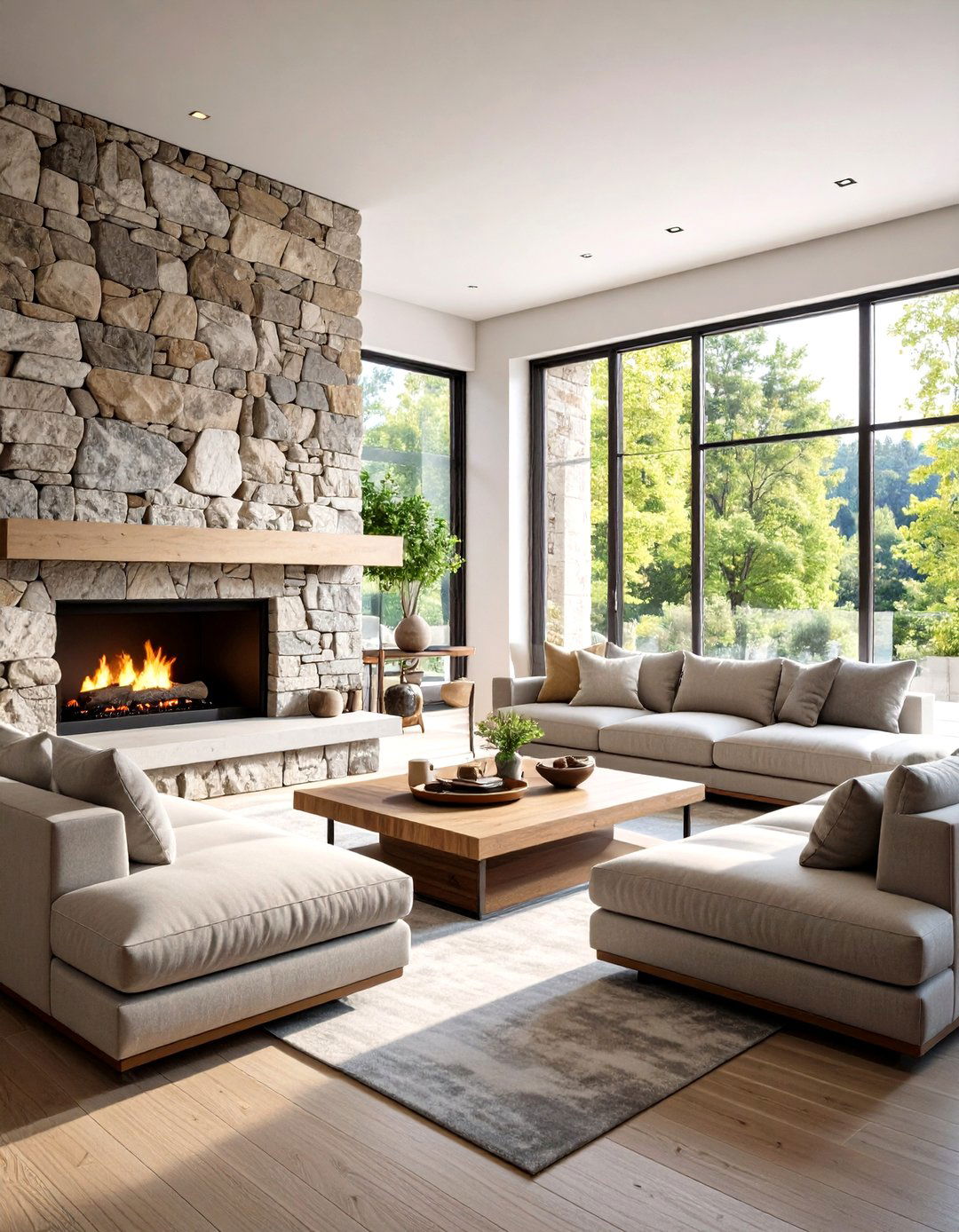 Pottery Barn Natural Stone Living Room with Textured Surfaces - 20 Pottery Barn Living Room Ideas