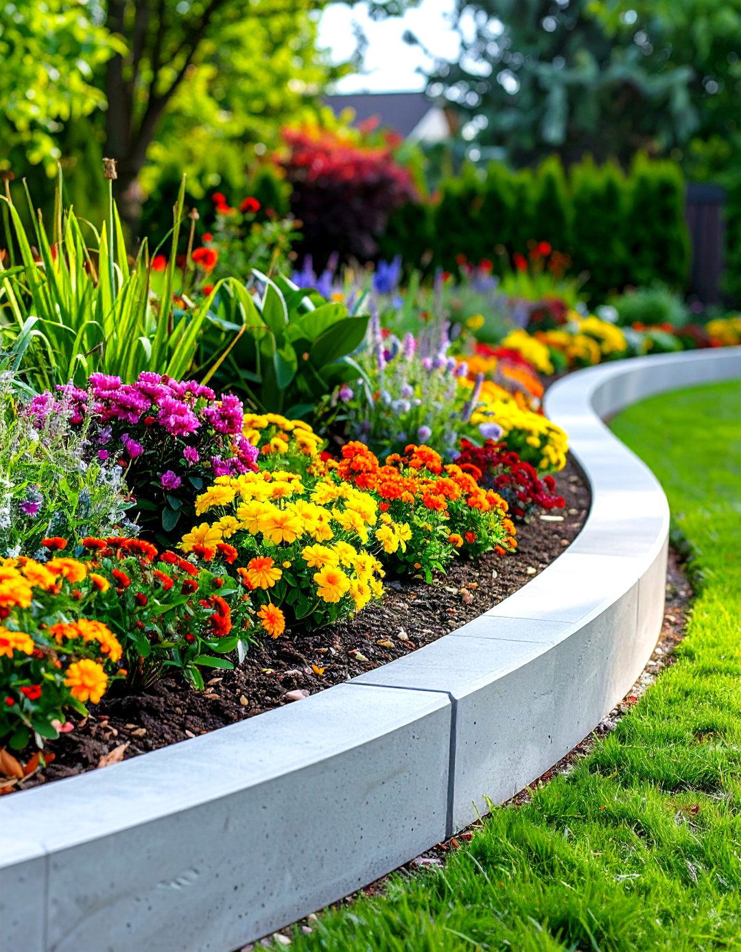 Poured Concrete Garden Edging with Sculptural Curves - 20 Modern Garden Edging Ideas