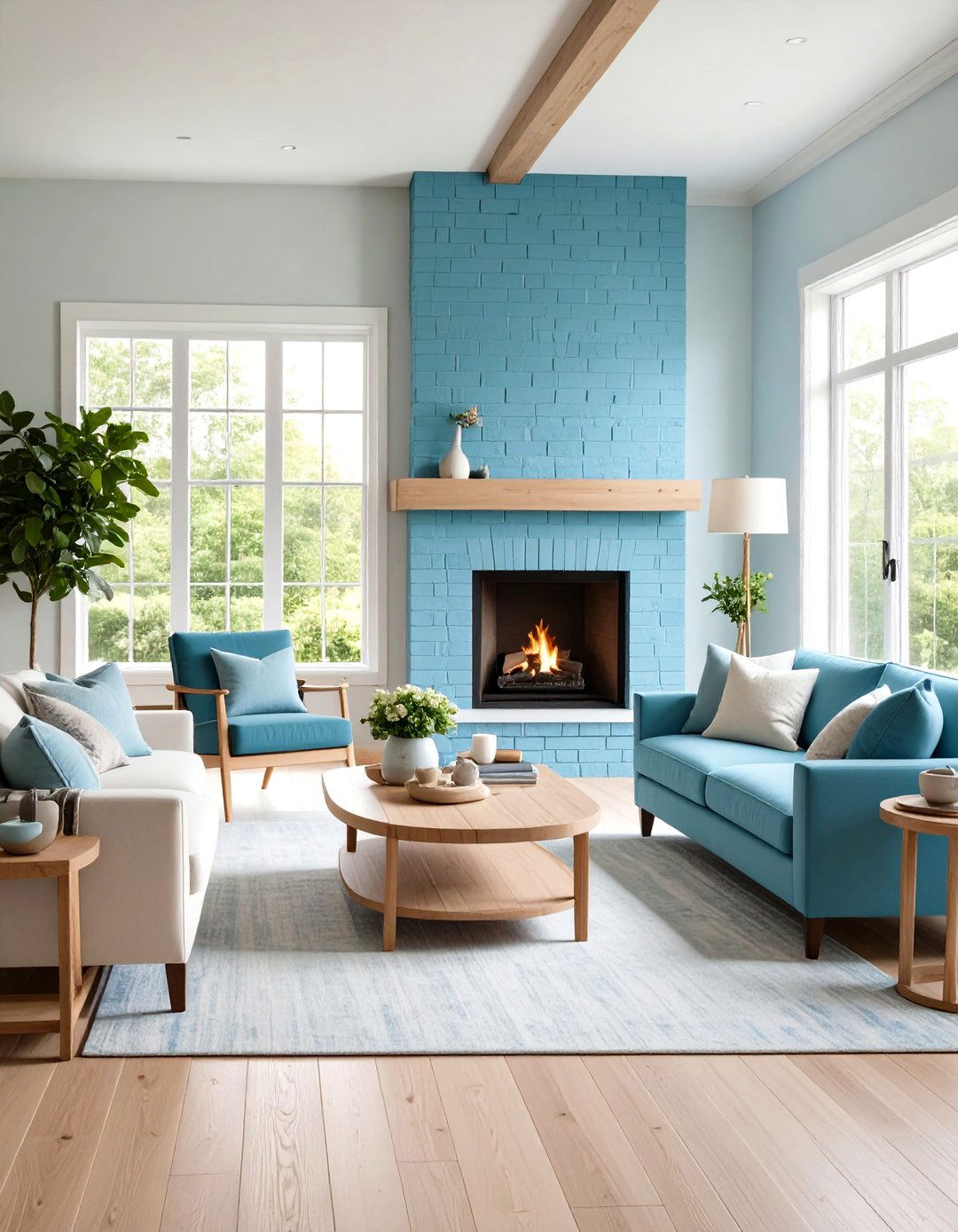 Powder Blue Painted Brick Fireplace - 20 Painted Brick Fireplace Ideas