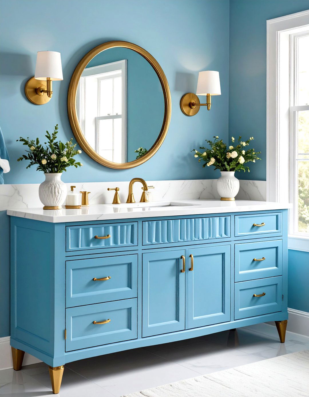 Powder Blue Powder Room with Scalloped Vanity - 20 blue powder room ideas