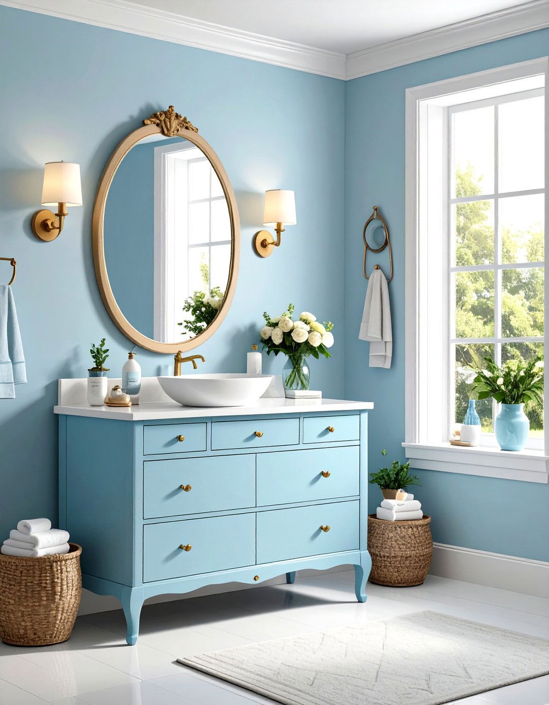 Powder Blue Powder Room with Vintage Charm - 20 blue powder room ideas