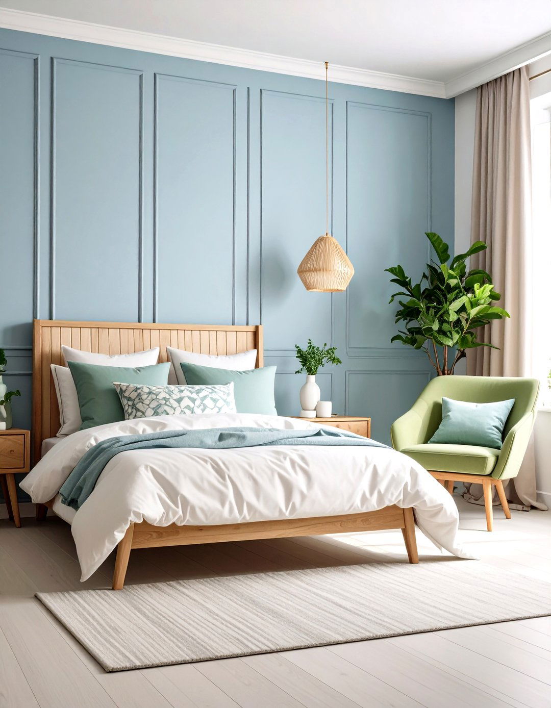 Powder Blue and Olive Green Bedroom in Modern Minimalist Style - 20 blue and green bedroom ideas
