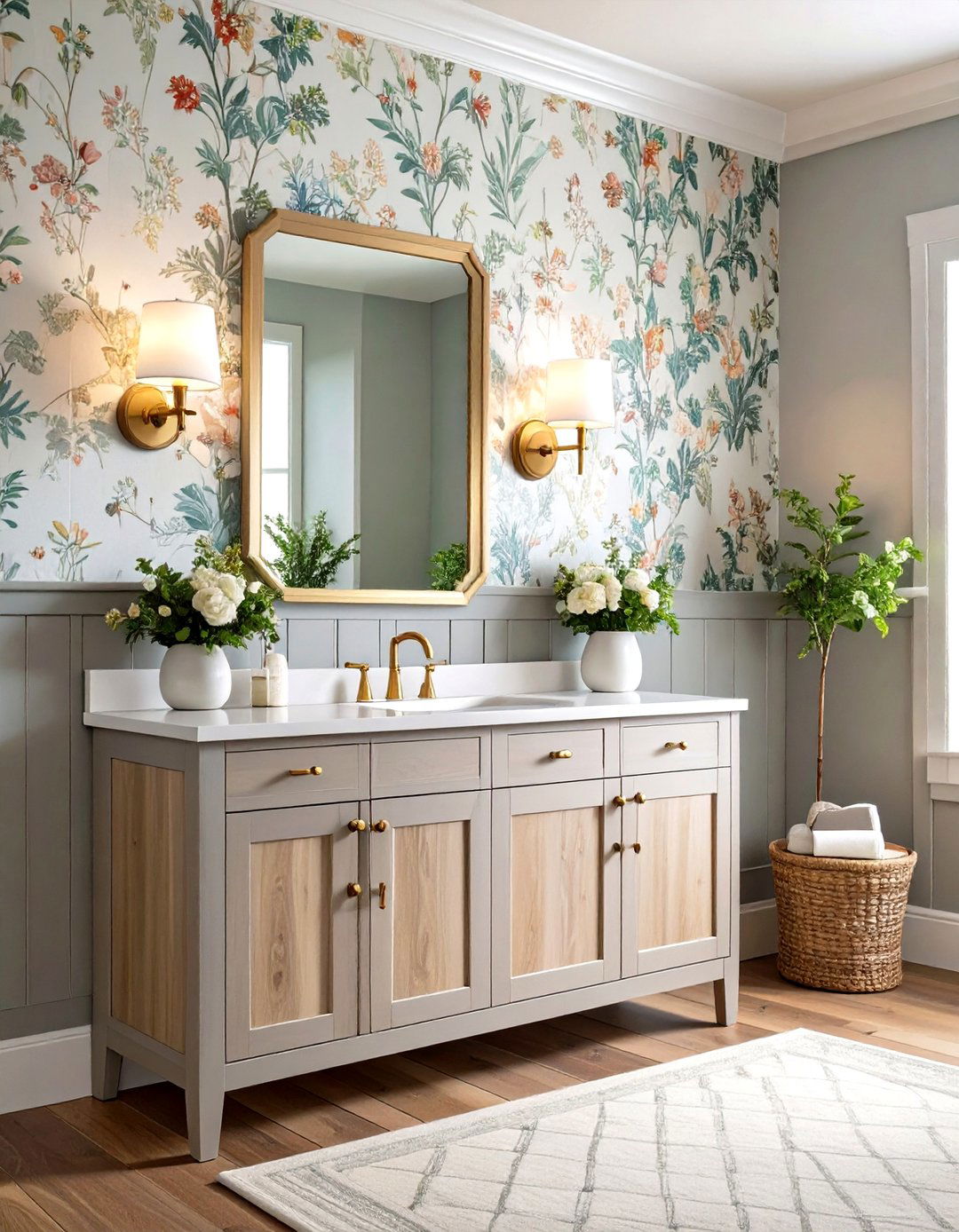 Powder Room Personality with Half Wall Paneling - 20 Half Wall Paneling Ideas