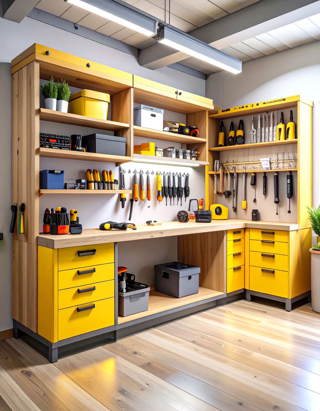 Power Tool Storage with Integrated Workstation - 20 Power Tool Storage Ideas