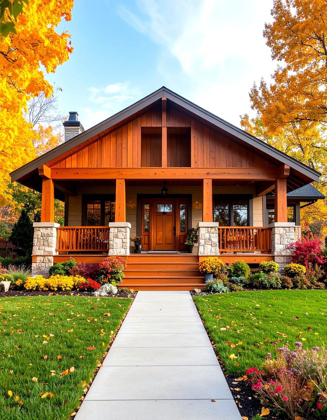 Prairie School Open Gable Porch with Horizontal Emphasis - 20 Open Gable Porch Ideas