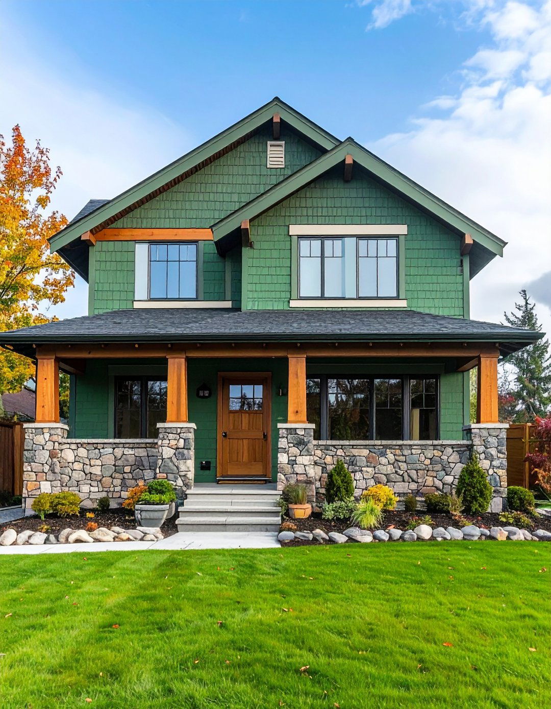 Prairie Style Accent - 20 Sage Green Painted Brick House Ideas