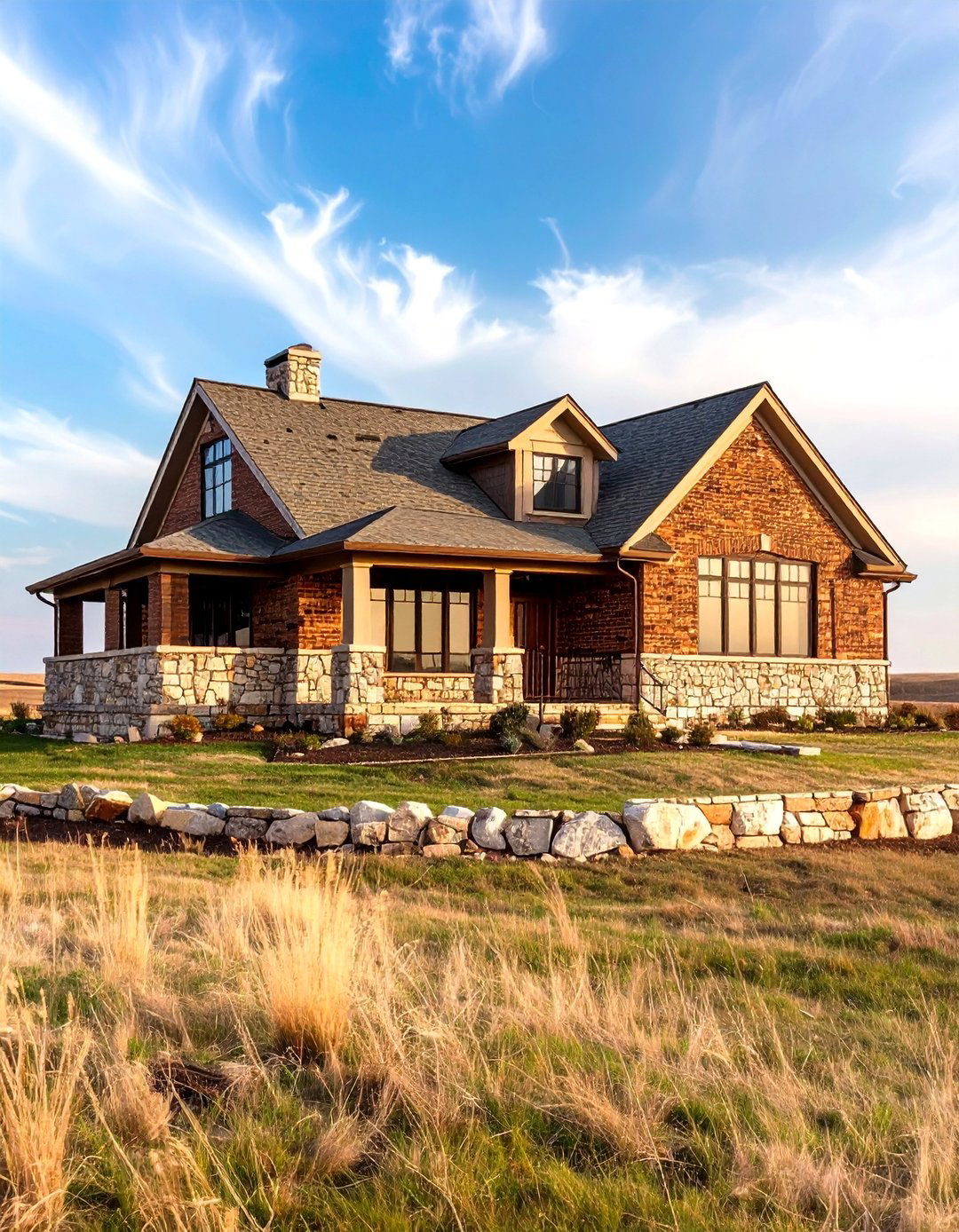 Prairie Style Brick Houses with Stone Linear Accents - 20 Brick Houses With Stone Accents
