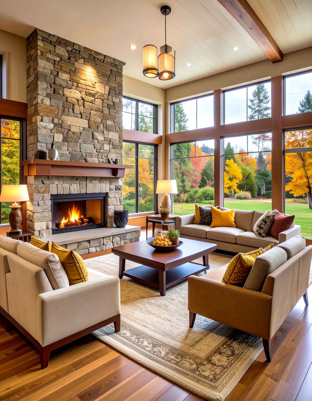 Prairie Style Family Room with Central Fireplace Focus - 20 Prairie-style Interior Design Ideas