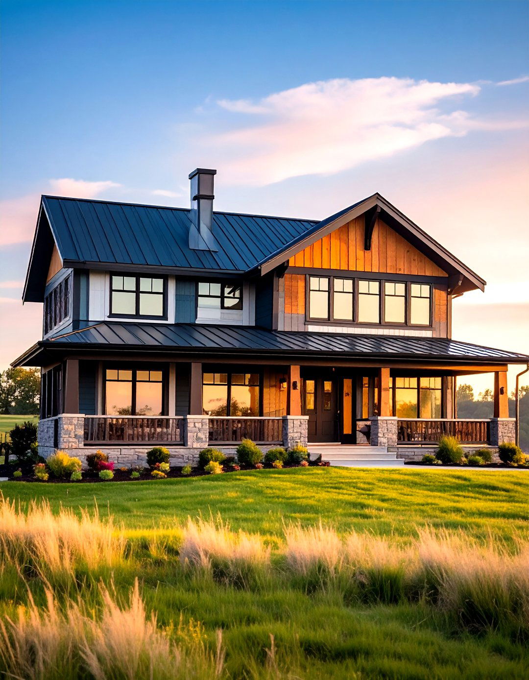Prairie Style House with Black Horizontal Windows - 20 Houses With Black Windows