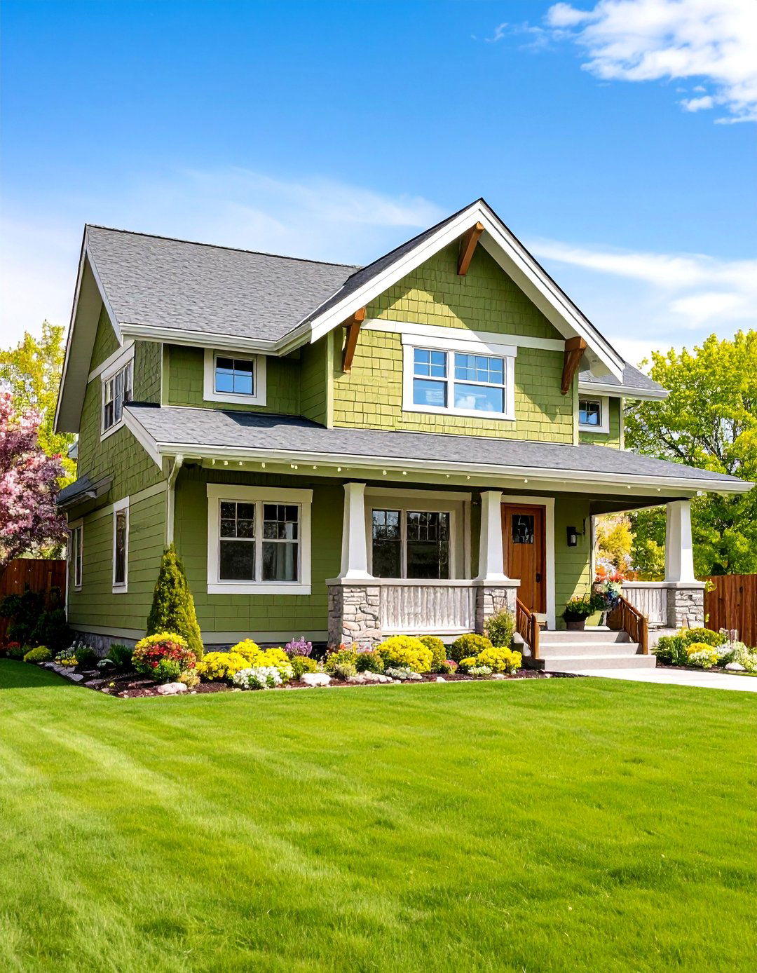 Prairie Style Olive Green House Exterior with Horizontal Lines - 20 Olive Green House Exterior Ideas