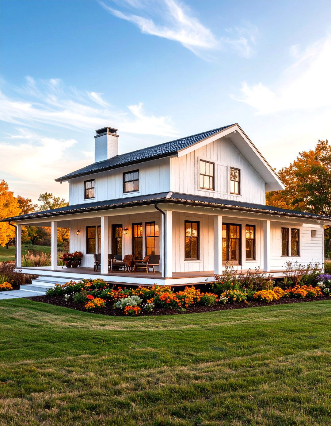 Prairie Style White Farmhouse With Wrap around Porch - 20 White Farmhouse With Wrap-around Porch Ideas