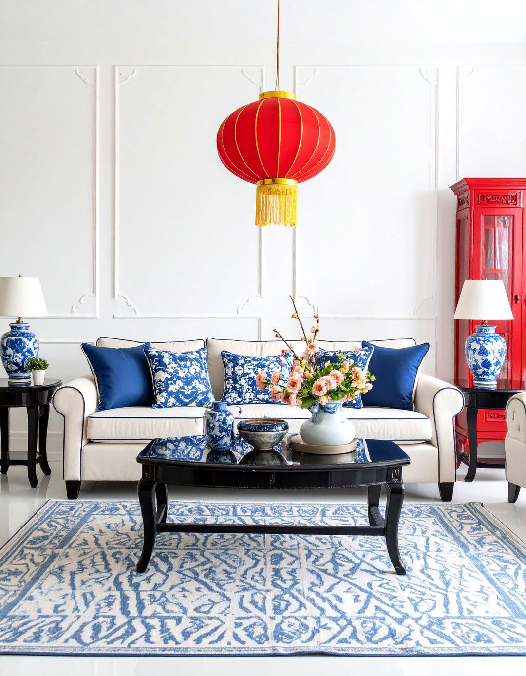 Preppy Living Room with Chinoiserie and Lacquered Elegance - 20 Preppy Living Room Ideas