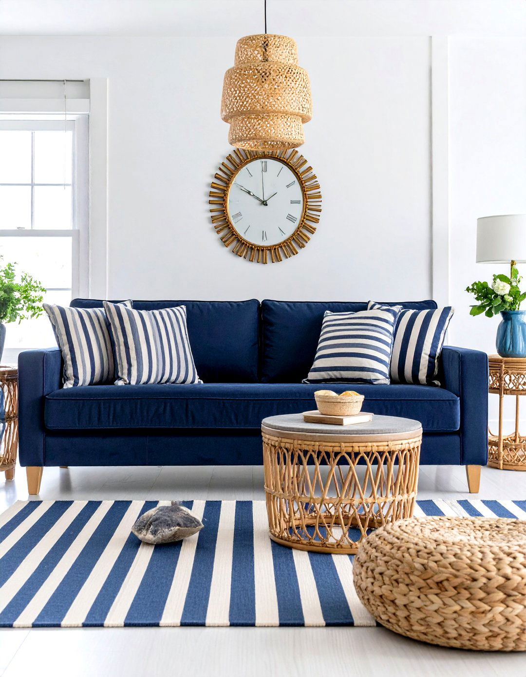 Preppy Living Room with Classic Navy and White Stripes - 20 Preppy Living Room Ideas