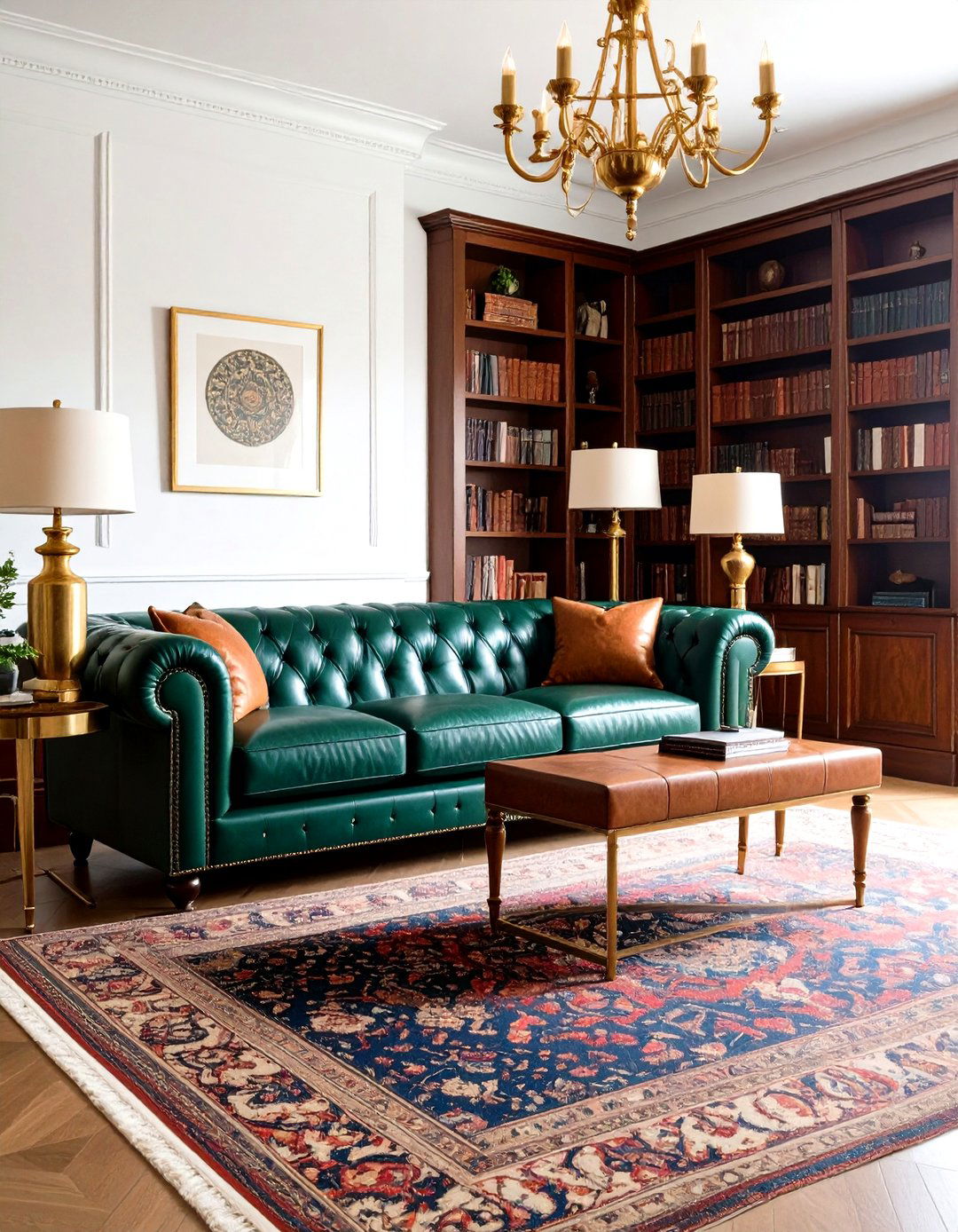 Preppy Living Room with Library Scholar Sophistication - 20 Preppy Living Room Ideas