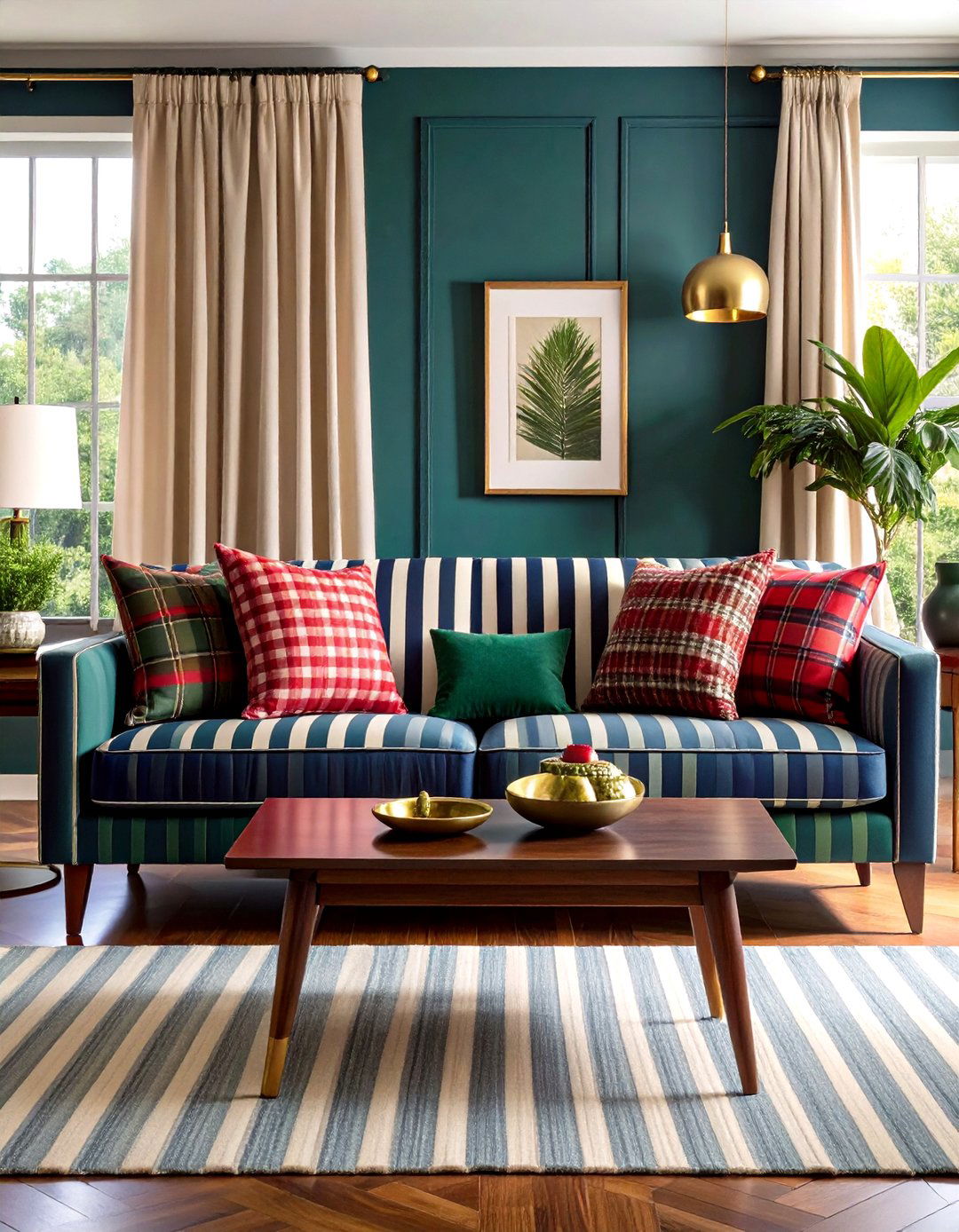 Preppy Living Room with Stripes and Plaids - 20 1980s Living Room Ideas