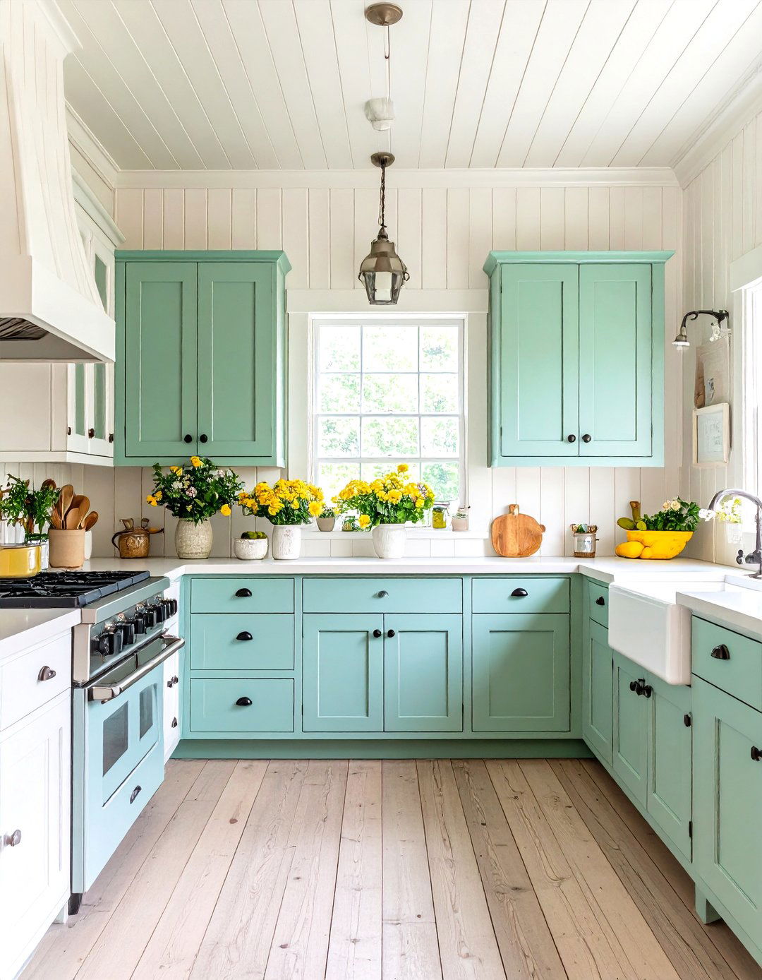 Primitive Kitchen with Beadboard Wainscoting and Painted Walls - 20 Primitive Kitchen Ideas