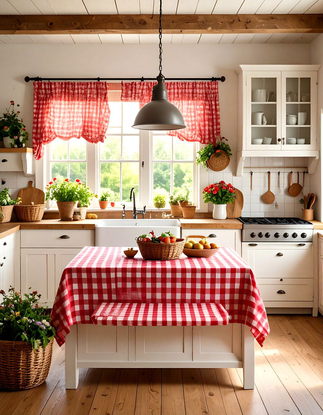 Primitive Kitchen with Checkered Textiles and Homespun Fabrics - 20 Primitive Kitchen Ideas