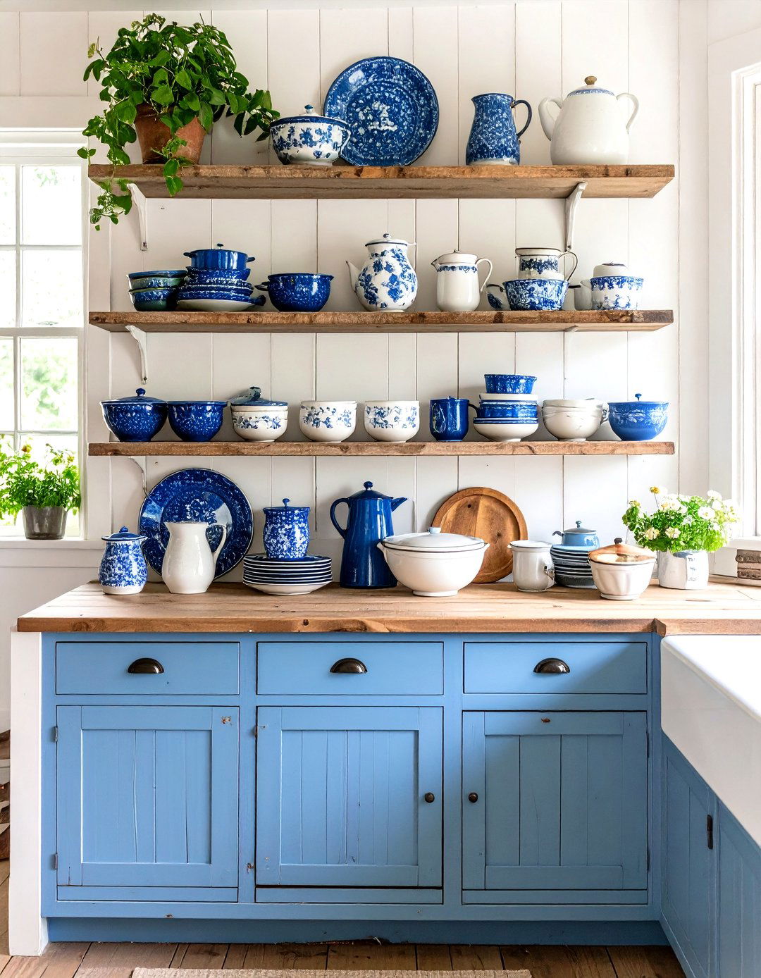 Primitive Kitchen with Enamelware and Speckled Dinnerware - 20 Primitive Kitchen Ideas