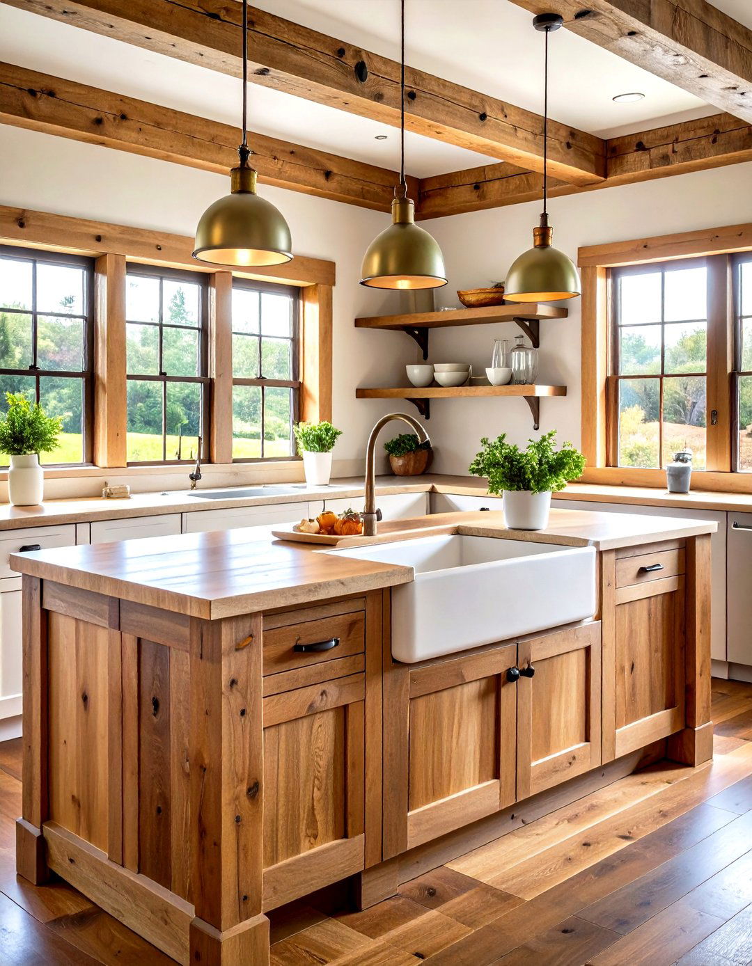 Primitive Kitchen with Farmhouse Sink and Butcher Block Island - 20 Primitive Kitchen Ideas