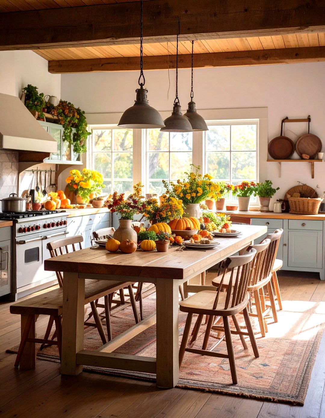 Primitive Kitchen with Harvest Tables and Bench Seating - 20 Primitive Kitchen Ideas