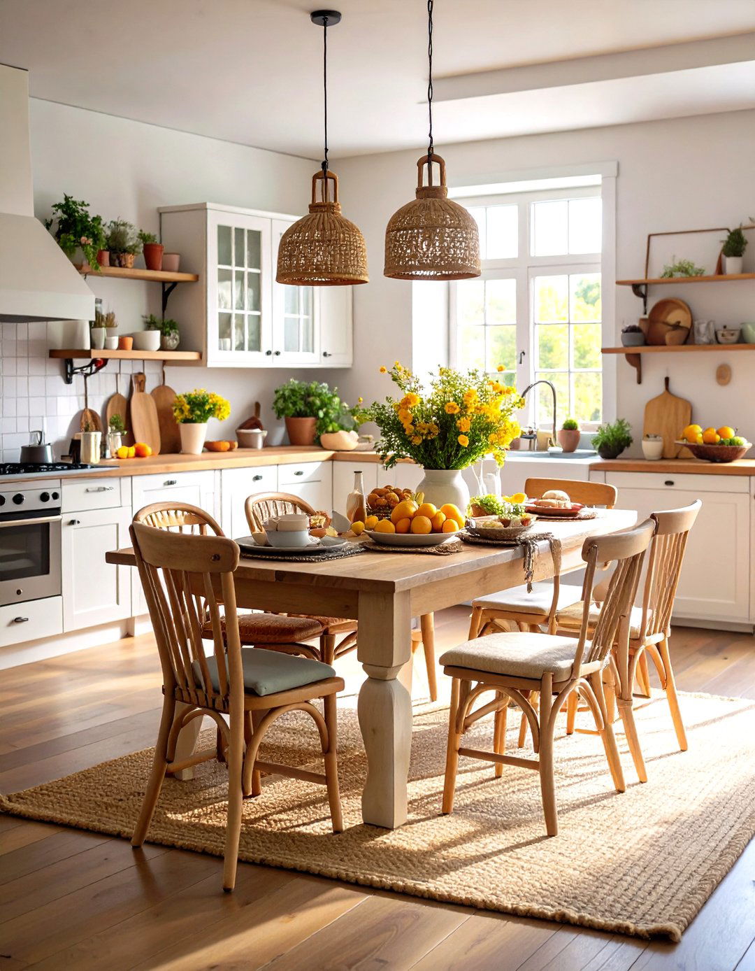 Primitive Kitchen with Ladder Back Chairs and Communal Dining - 20 Primitive Kitchen Ideas