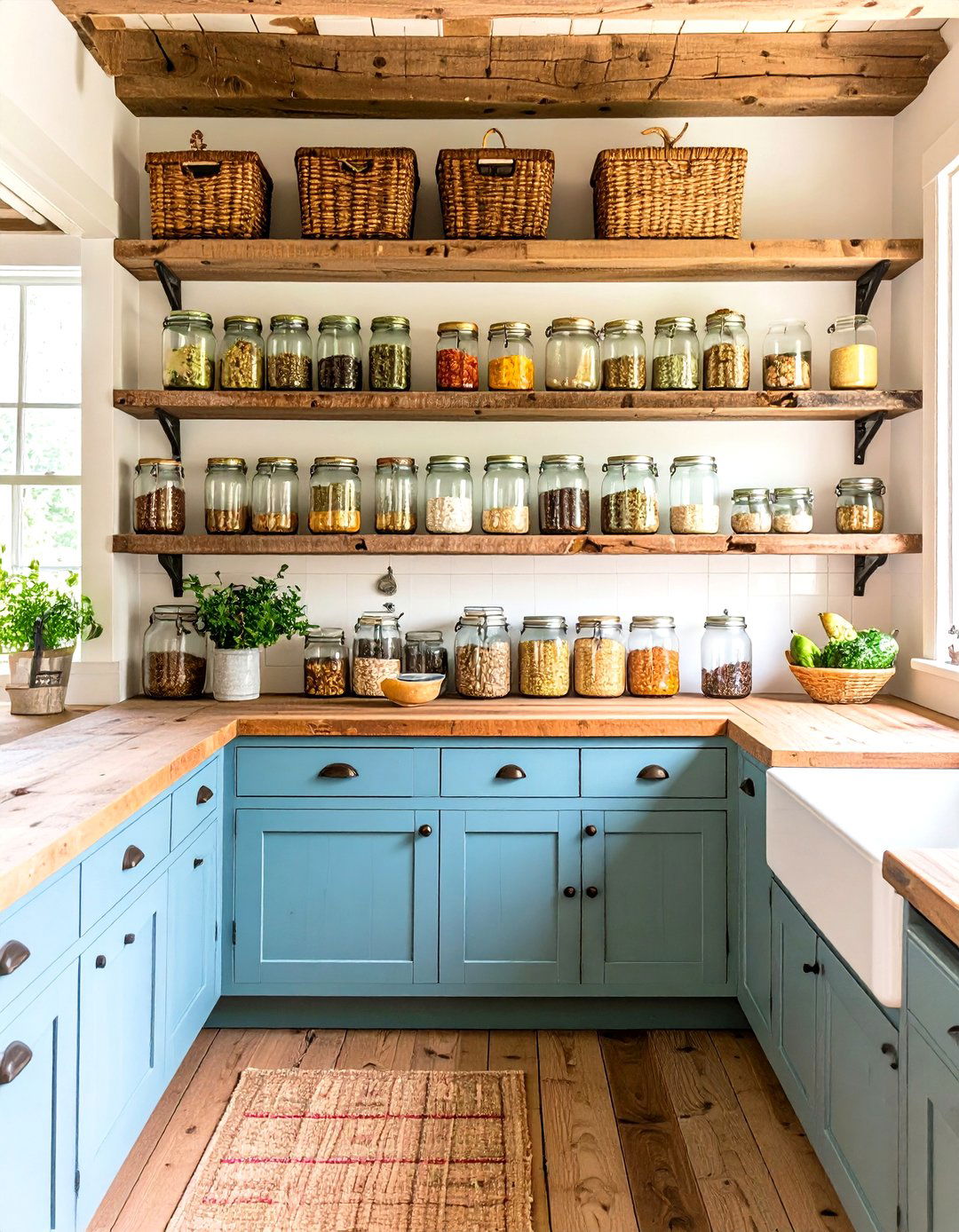 Primitive Kitchen with Mason Jar Storage and Open Shelving - 20 Primitive Kitchen Ideas