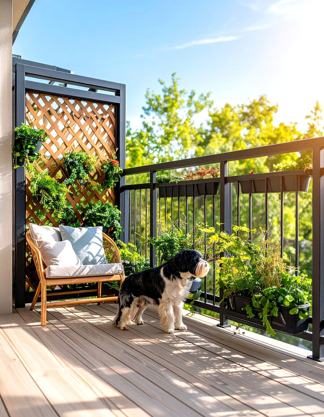 Privacy Lattice Panel to Calm Reactive Dogs - 20 Dog Balcony Ideas