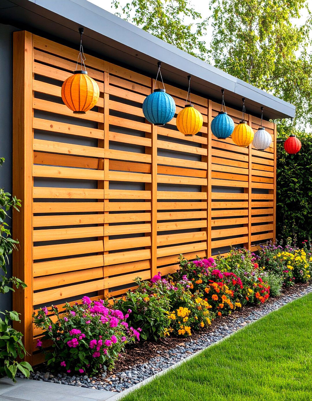 Privacy Screen with Slatted Panels - 20 Small Backyard Patio Ideas