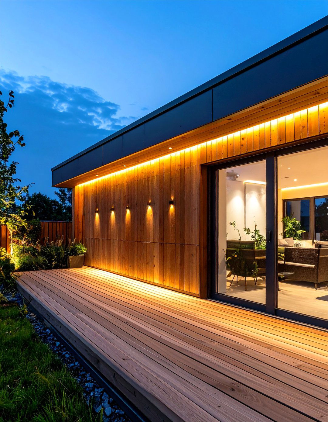 Privacy Wall with Integrated Lighting Accents - 20 Deck With Privacy Wall