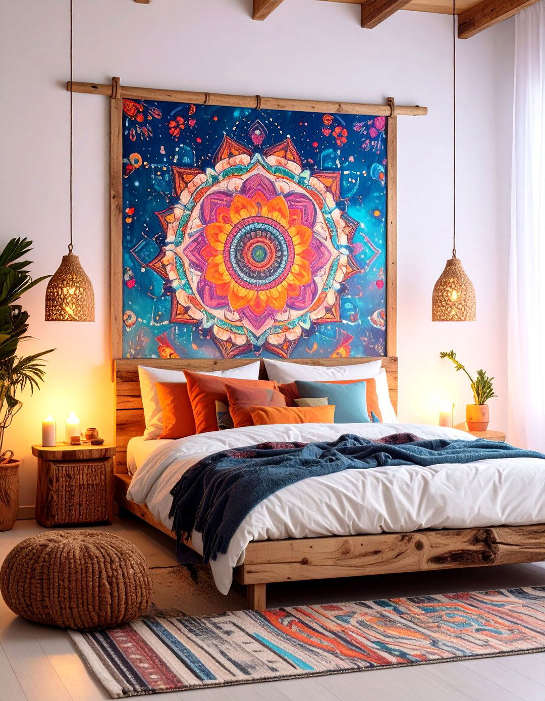 Psychedelic Tapestry as Instant Art Wall - 20 Hippie Bedroom Ideas