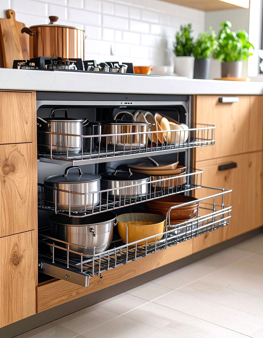 Pull Out Cabinet Pots and Pans Storage Organizer - 20 Pots and Pans Storage Ideas