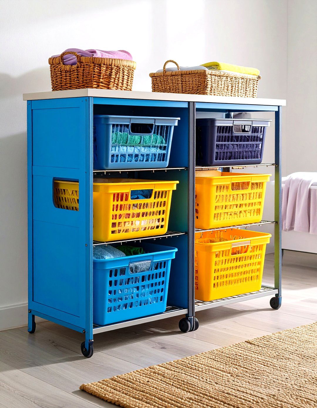 Pull Out Hampers Streamline Sorting in Garage Laundry - 20 Garage Laundry Room Ideas