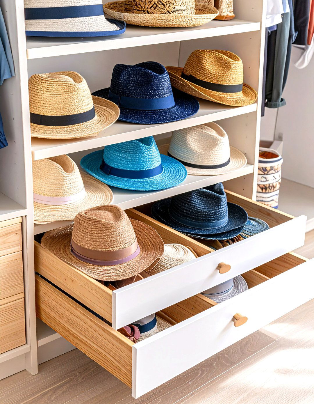Pull Out Hat Drawer with Built In Dividers - 20 Hat Storage Ideas