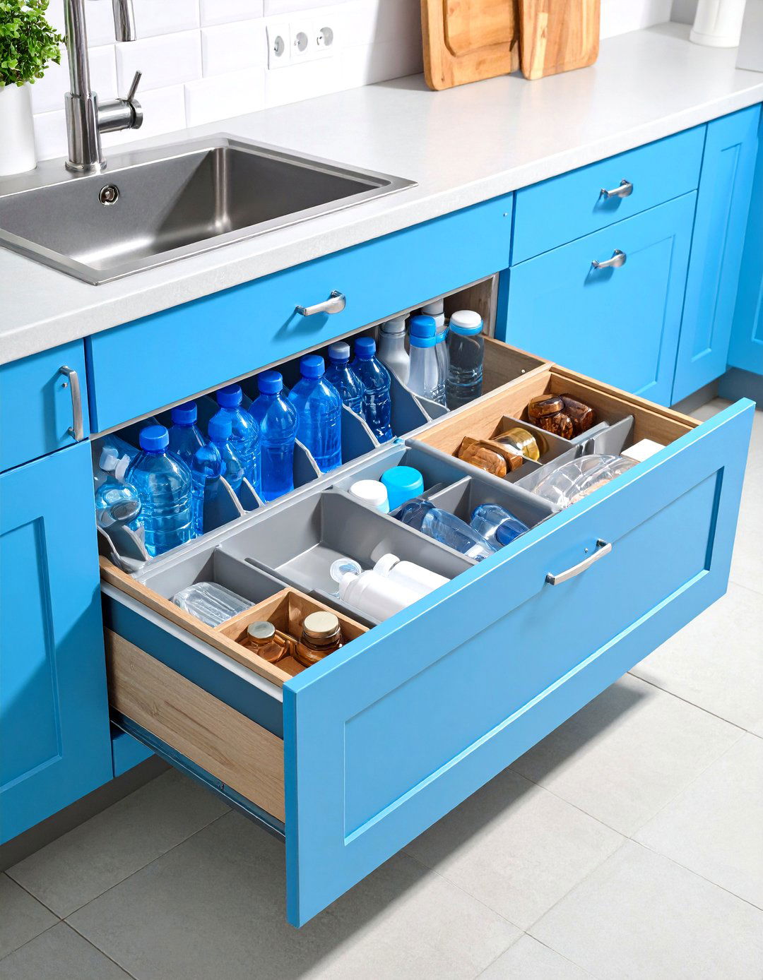 Pull Out Water Bottle Storage Drawer Insert - 20 Water Bottle Storage Ideas