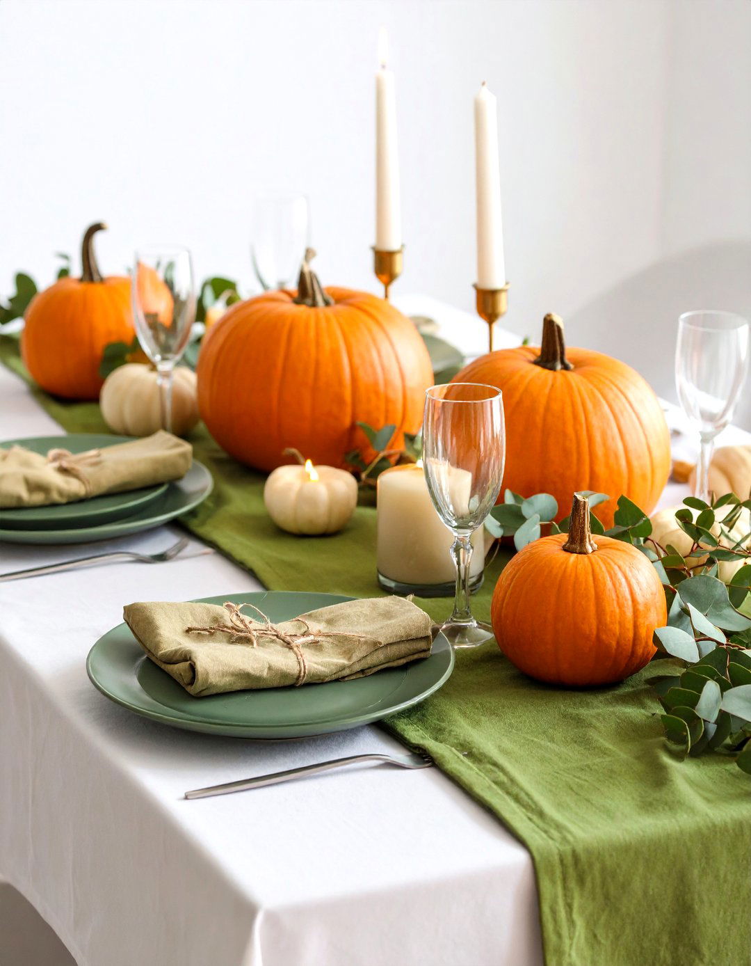 Pumpkin and Candle Table Centerpiece - 20 Thanksgiving Decoration Ideas