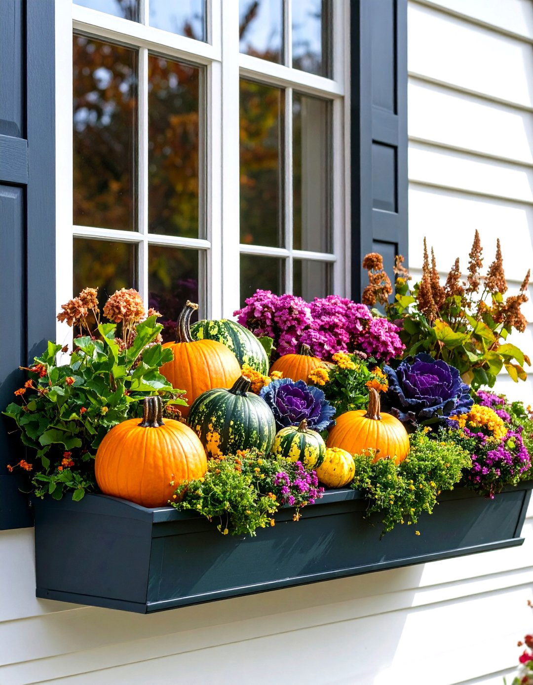 Pumpkin and Gourd Showcase Fall Window Box - 20 Fall Window Box Ideas