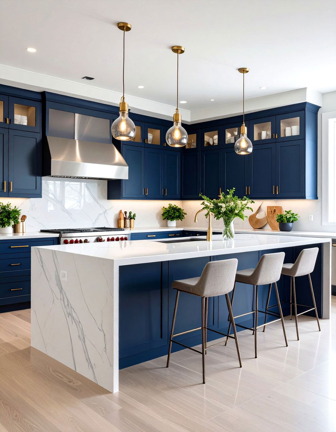 Pure White Quartz Kitchen Countertops with Full Height Backsplash - 20 Quartz Kitchen Countertops