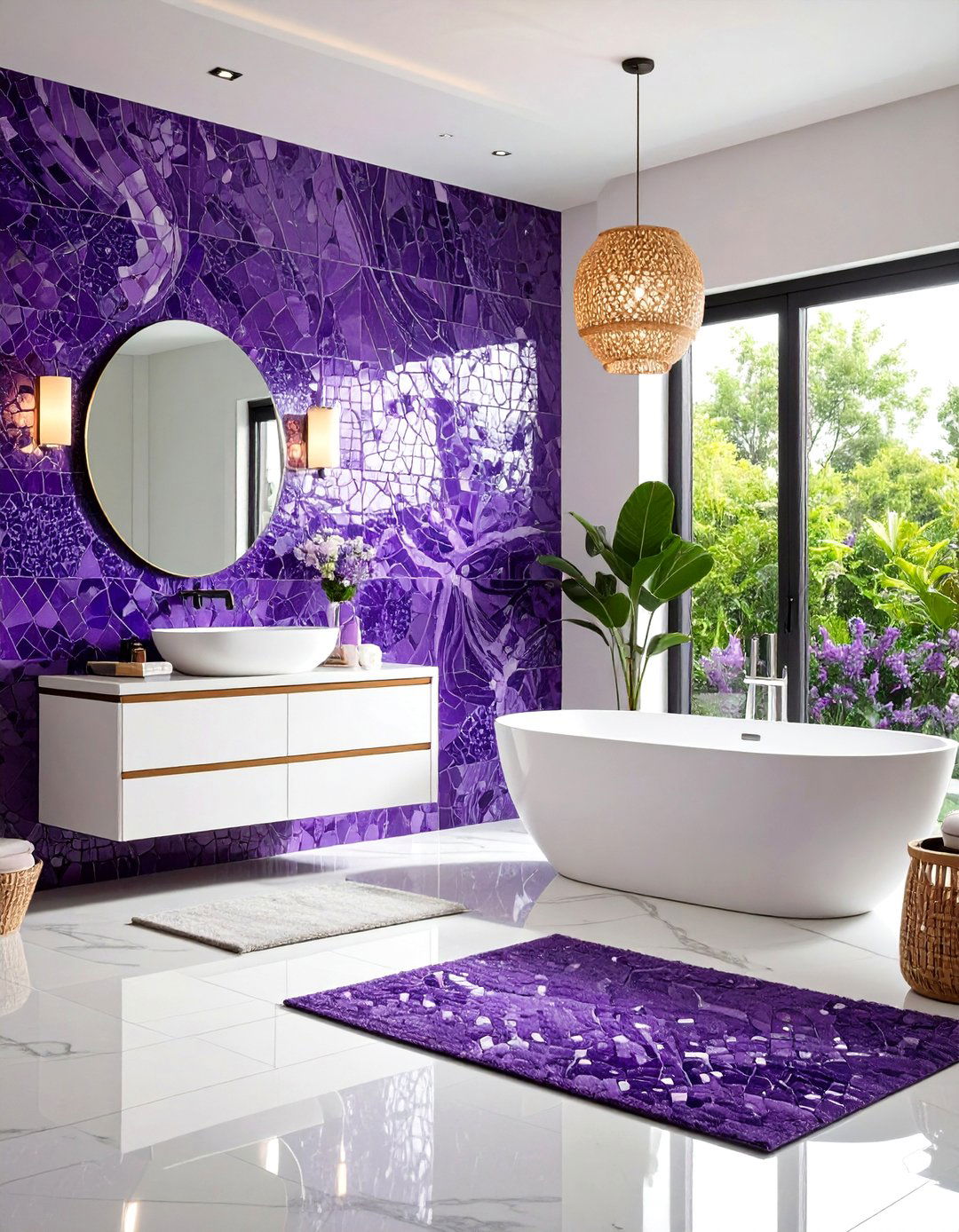 Purple Bathroom Artistic Mosaic Masterpiece - 20 Purple Bathroom Ideas