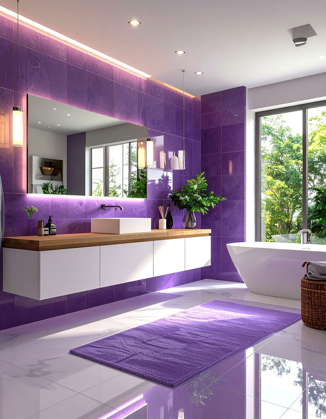 Purple Bathroom Contemporary Tile Drenching Concept - 20 Purple Bathroom Ideas