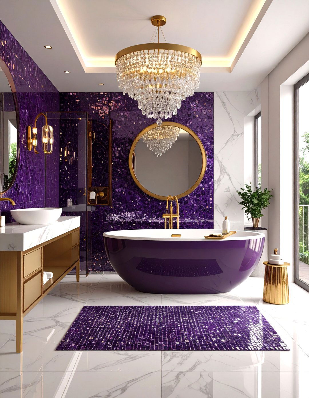 Purple Bathroom Elegant Amethyst and Gold Glamour - 20 Purple Bathroom Ideas