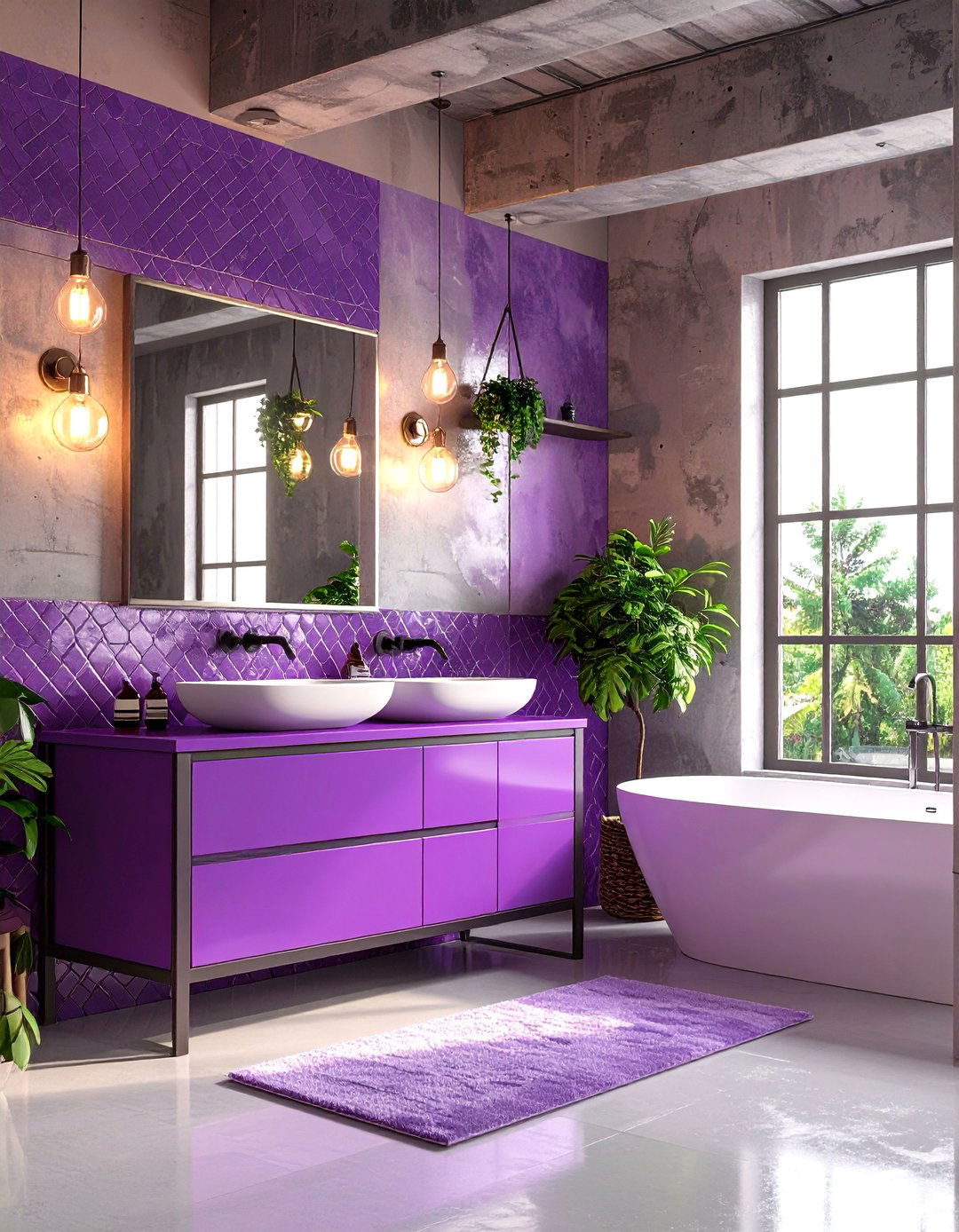 Purple Bathroom Industrial Chic Contrast - 20 Purple Bathroom Ideas