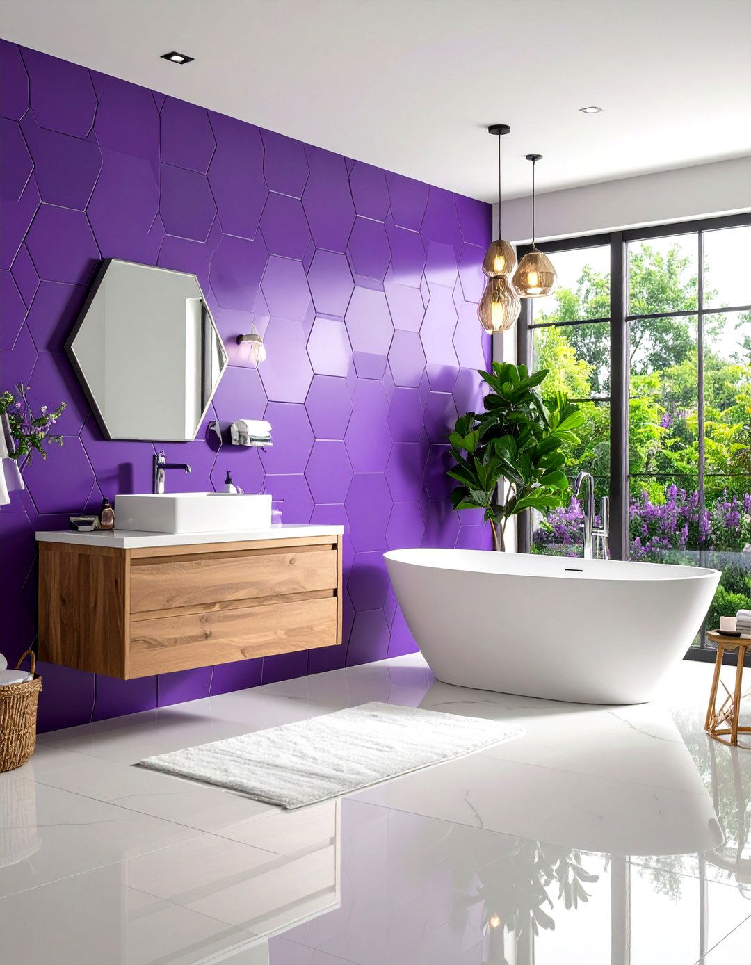 Purple Bathroom Modern Geometric Pattern Play - 20 Purple Bathroom Ideas