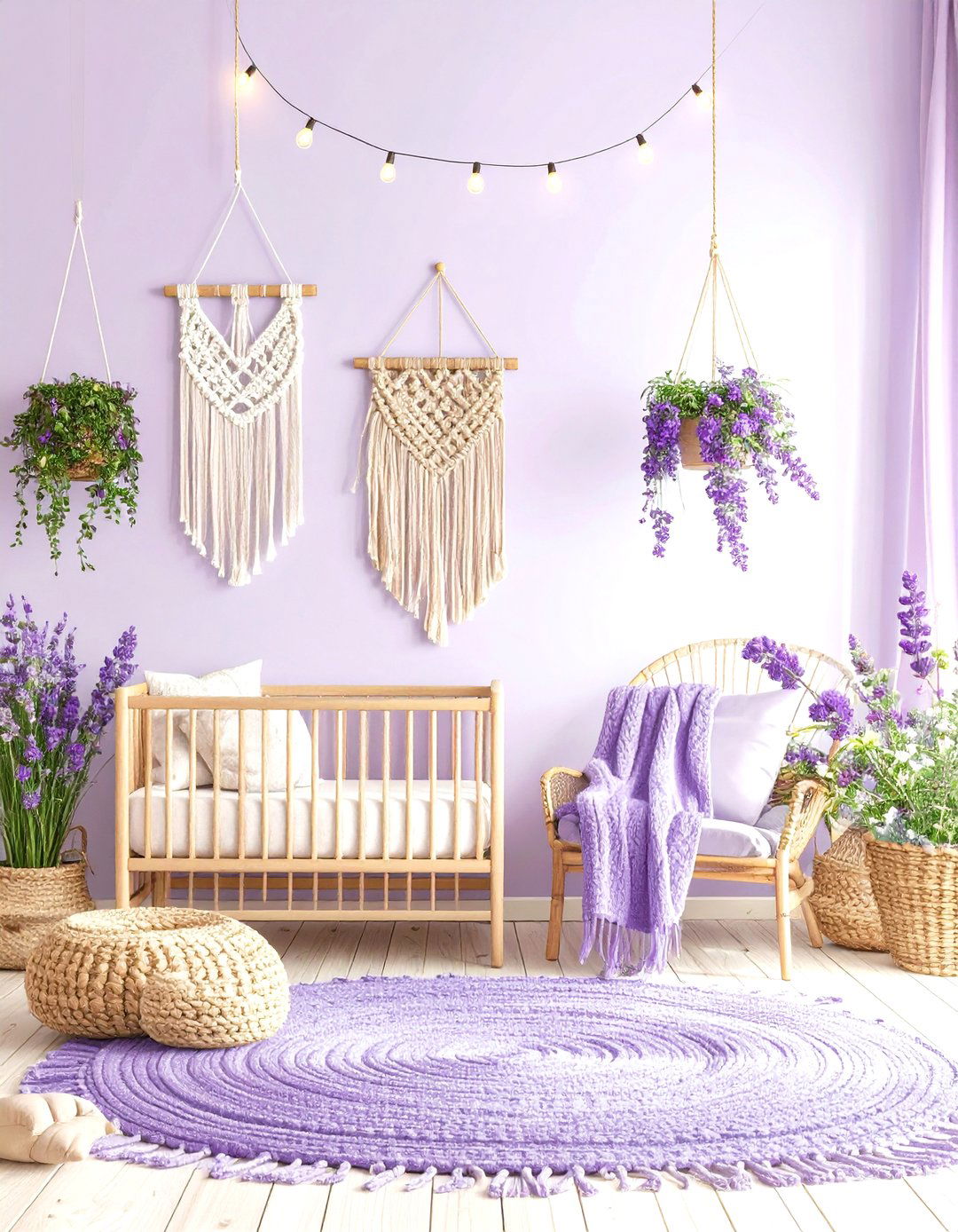 Purple Boho Nursery with Natural Textures - 20 Purple Nursery Ideas