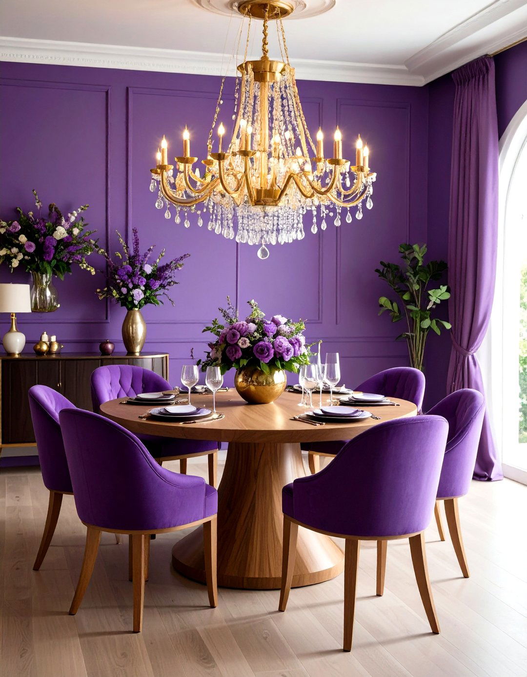 Purple Dining Room with Curved Furniture and Soft Lines - 20 Purple Dining Room Ideas