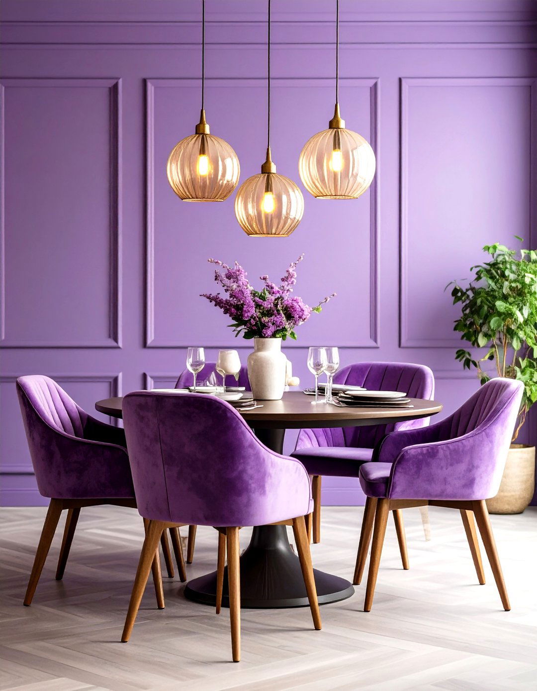 Purple Dining Room with Mixed Vintage and Modern Elements - 20 Purple Dining Room Ideas