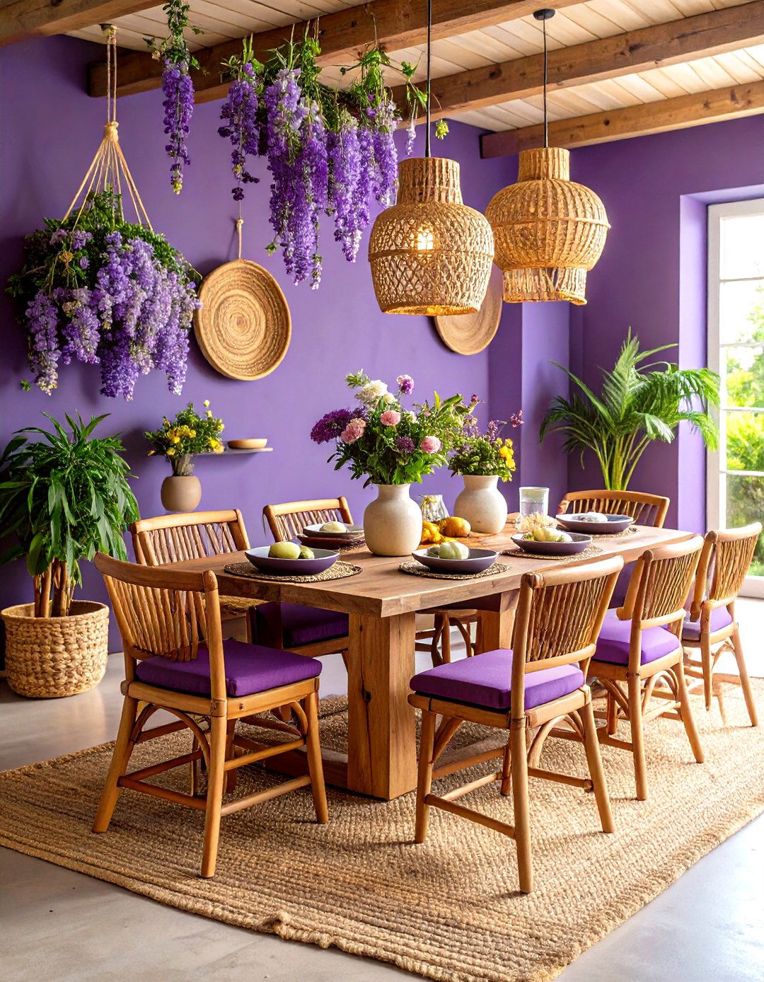 Purple Dining Room with Sustainable Natural Materials - 20 Purple Dining Room Ideas