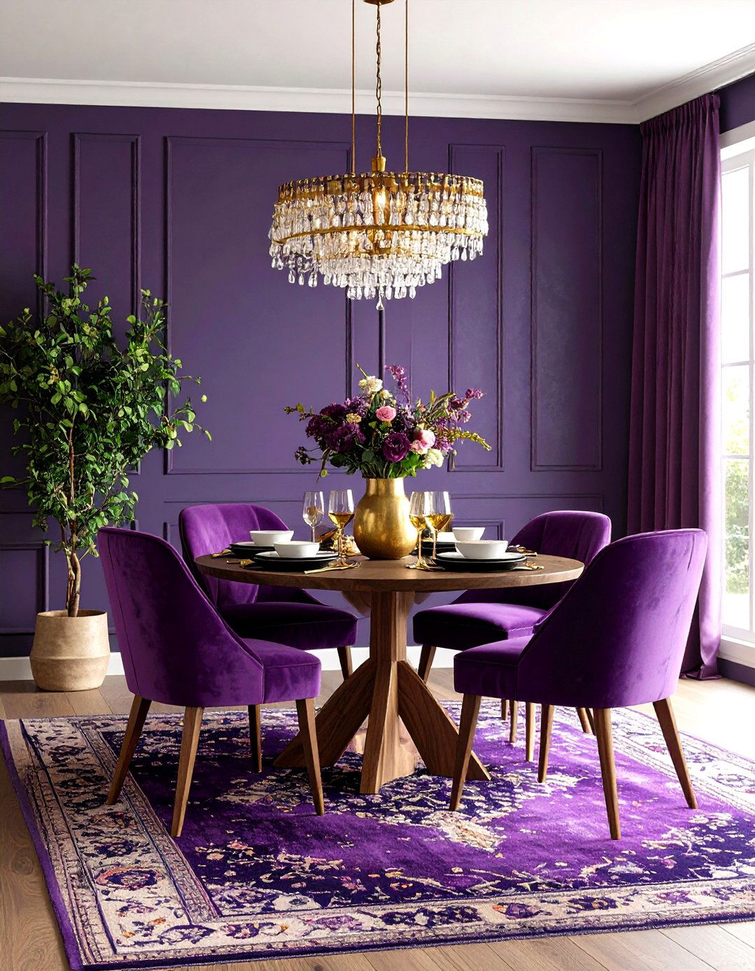 Purple Dining Room with Textural Elements and Layered Fabrics - 20 Purple Dining Room Ideas