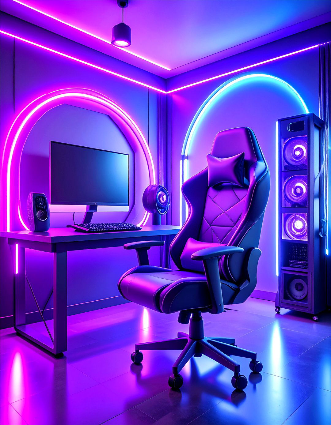 Purple Gaming Setup with Cyberpunk Neon Aesthetic - 20 Purple Gaming Setup Ideas