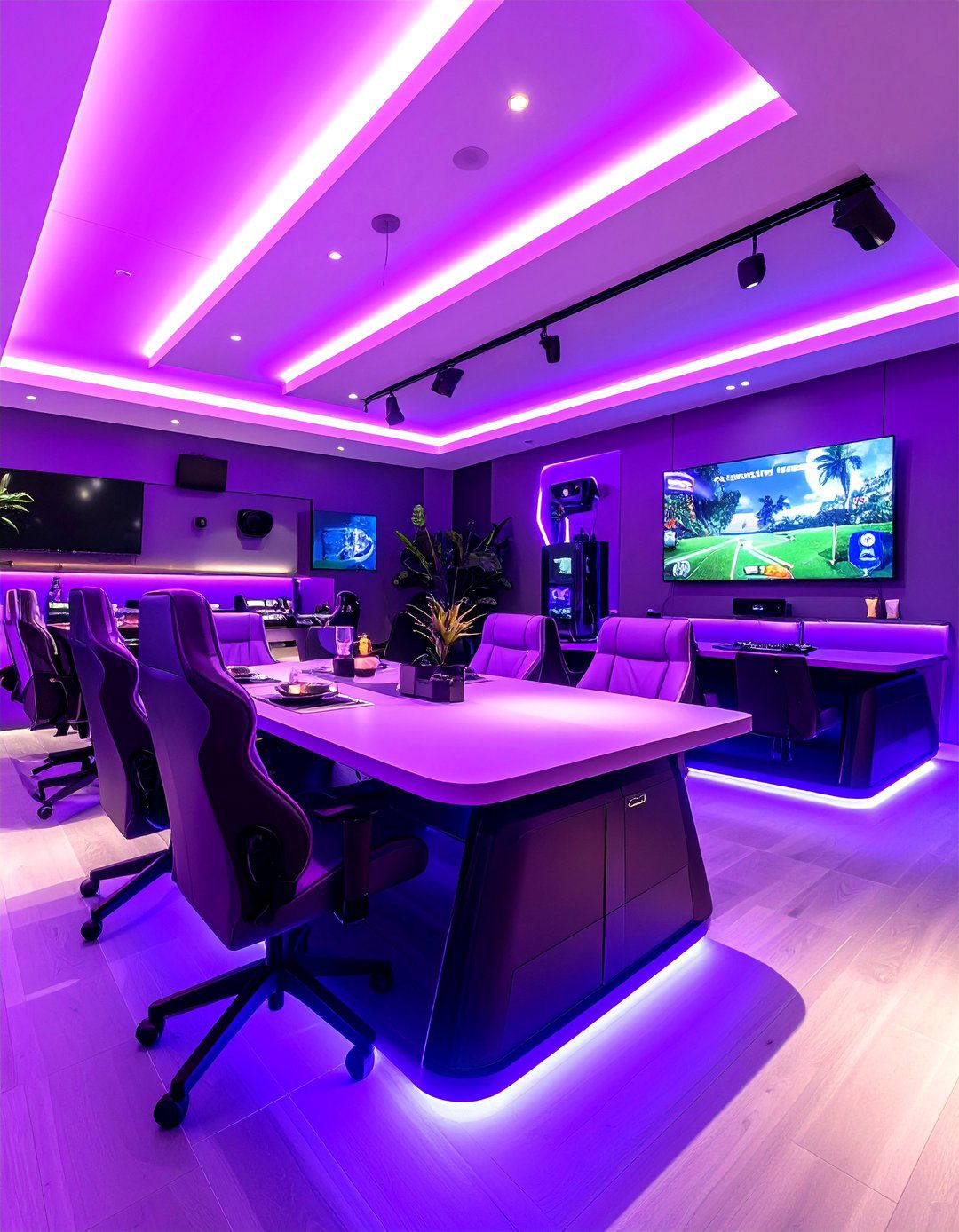 Purple Gaming Setup with Dining Integration - 20 Purple Gaming Setup Ideas