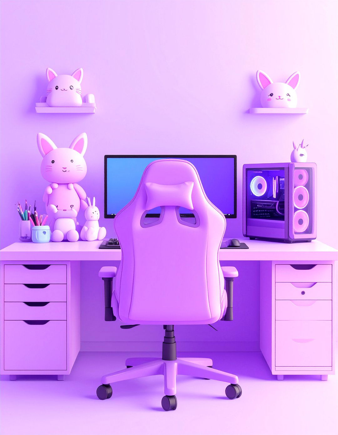 Purple Gaming Setup with Kawaii Pastel Aesthetic - 20 Purple Gaming Setup Ideas